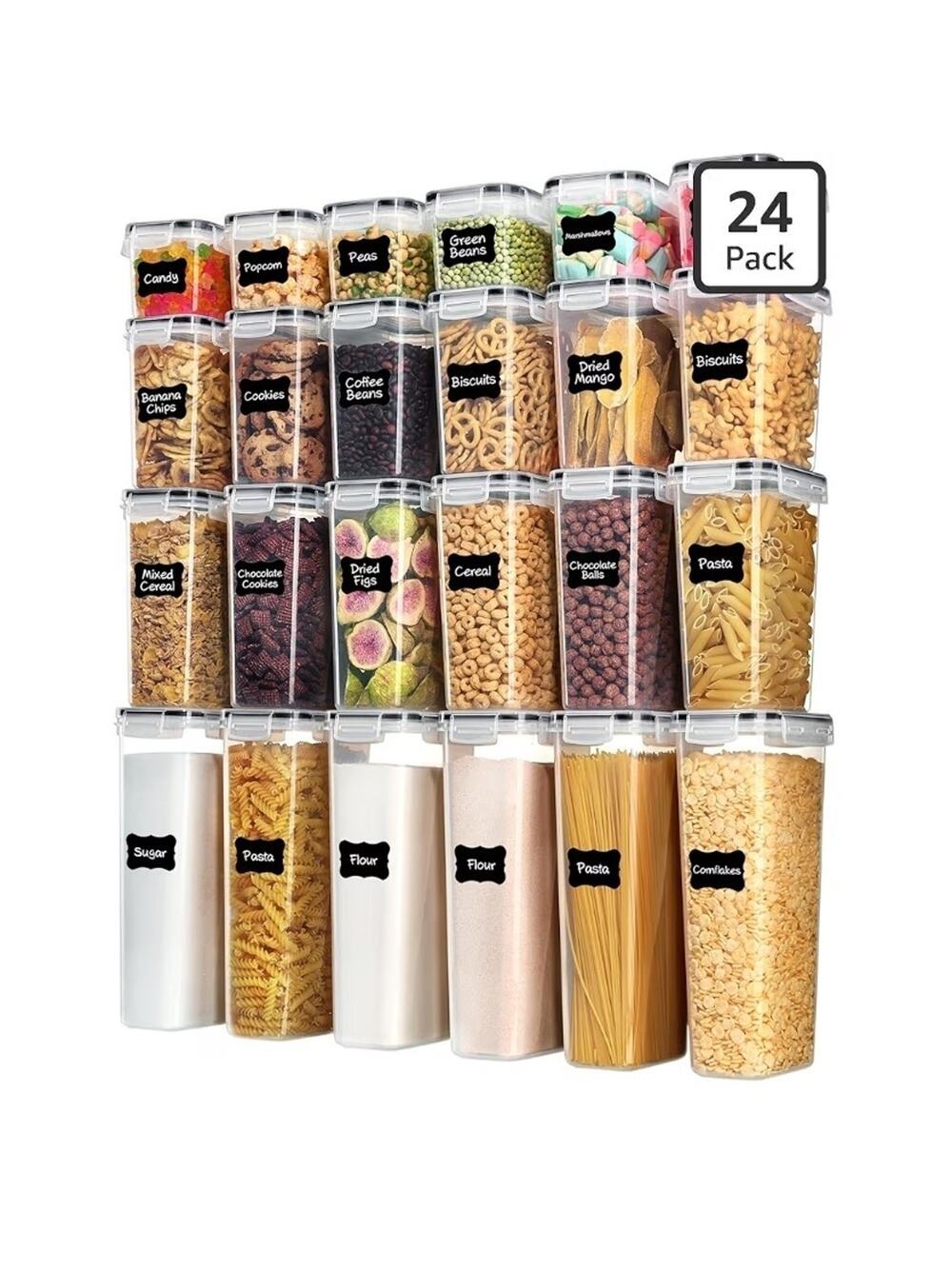 Airtight Food Storage Containers with Lids, 24 pcs Plastic Kitchen and Pantry...